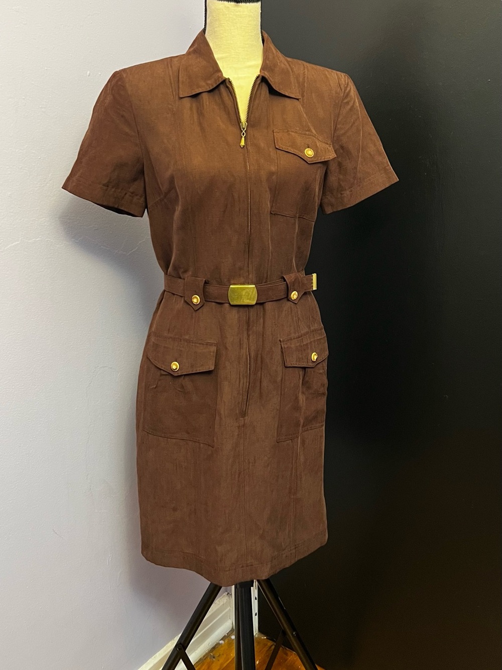 Vintage 1990s August Silk Utility Shirt Dress